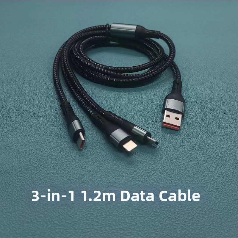 Põimitud 3-ühes kiirlaadimise kaabel: Lightning, Micro USB ja USB-C, maksimaalne väljundvõimsus 120W