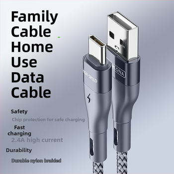 Type-C ühe-peaga andmete ja laadimiskaabel, nailonist kootud, 5V/2.4A, alumiiniumist korpus, ühilduv Huawei, Android ja iPhone