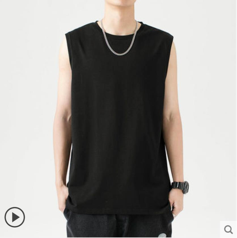 Bez rukava sportski top od pamuka, 220 g, 100% pamuk, labav kroj, džep s trodimenzionalnim zakrpom, prav završetak, tanak materijal, za tinejdžere, proljeće 2025