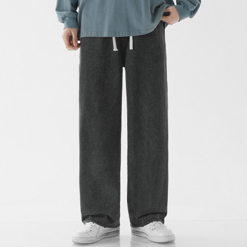 Muqiu muške tanke traperice od denima, američki high street stil, opušteni ravni kroj s elastičnim pojasom, udobne široke hlače