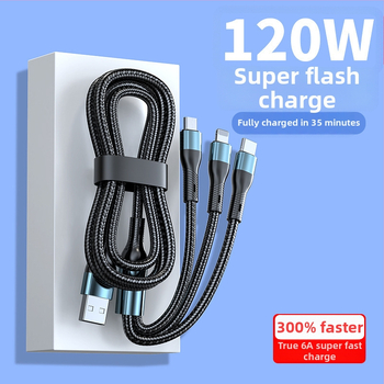 Punutud 3-ühes kiirlaadimise andmekabel: Lightning, Micro USB ja Type-C; maksimaalne väljundvõimsus 120W