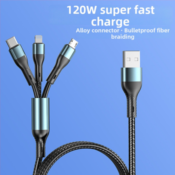 Punutud 3-ühes kiirlaadimise andmekabel: Lightning, Micro USB ja Type-C; maksimaalne väljundvõimsus 120W