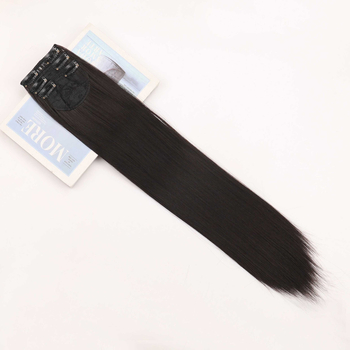 Ženský trojdielny dlhý rovný hairpiece pre paruku, prirodzene vyzerajúce syntetické rovné vlasy, strojové spracovanie, nie je možné farbiť ani žehliť