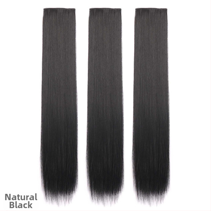 Ženský trojdielny dlhý rovný hairpiece pre paruku, prirodzene vyzerajúce syntetické rovné vlasy, strojové spracovanie, nie je možné farbiť ani žehliť