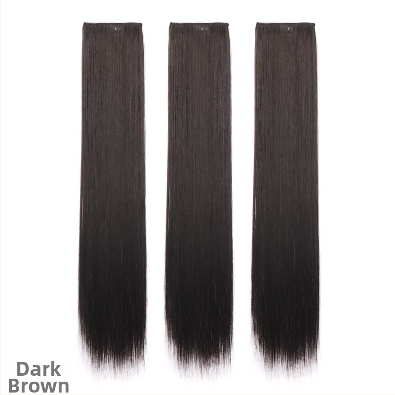 Ženský trojdielny dlhý rovný hairpiece pre paruku, prirodzene vyzerajúce syntetické rovné vlasy, strojové spracovanie, nie je možné farbiť ani žehliť