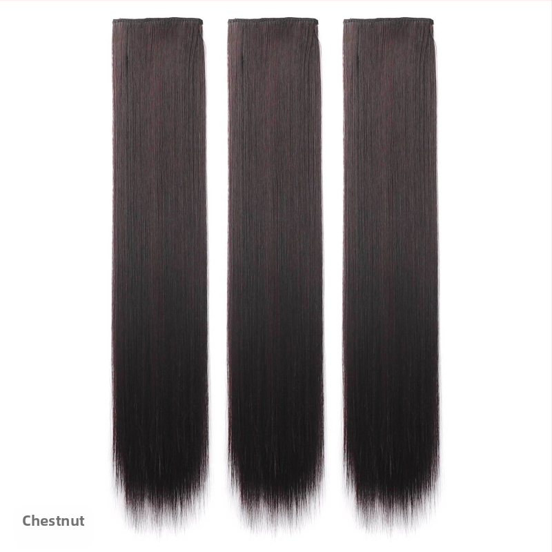 Ženský trojdielny dlhý rovný hairpiece pre paruku, prirodzene vyzerajúce syntetické rovné vlasy, strojové spracovanie, nie je možné farbiť ani žehliť