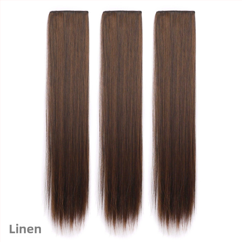 Ženský trojdielny dlhý rovný hairpiece pre paruku, prirodzene vyzerajúce syntetické rovné vlasy, strojové spracovanie, nie je možné farbiť ani žehliť