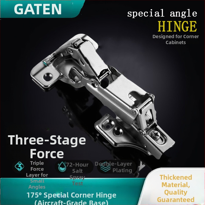 Guangdian hydraulický tlmiaci pánt pre drevené dvere a skrinky, niklovaný studený valcovaný oceľ, varianty 165/175/180 stupňov, rohové a veľké uhly