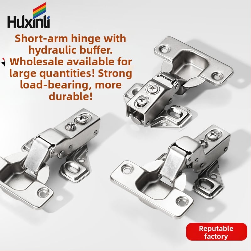 Pánt s krátkym ramenom pre dvere skríň a skriniek, americký štýl; materiál: studený valcovaný oceľ; povrch: meď-nikel; hydraulické tlmenie, tichý chod