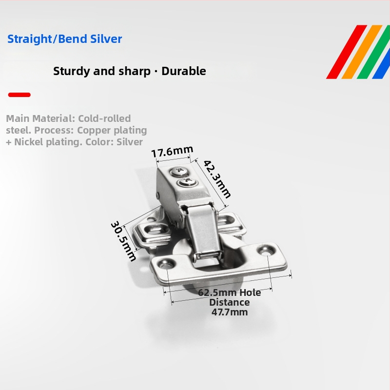 Pánt s krátkym ramenom pre dvere skríň a skriniek, americký štýl; materiál: studený valcovaný oceľ; povrch: meď-nikel; hydraulické tlmenie, tichý chod