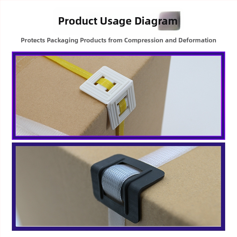 PP-plastist nurga kaitsed pakendamiseks libisemisvastaste klambritega — tööstuslikuks pakendamiseks, tüübid L20/L32, papernurga kaitsed 10 cm ja 5 cm, kõva stiil 50 mm