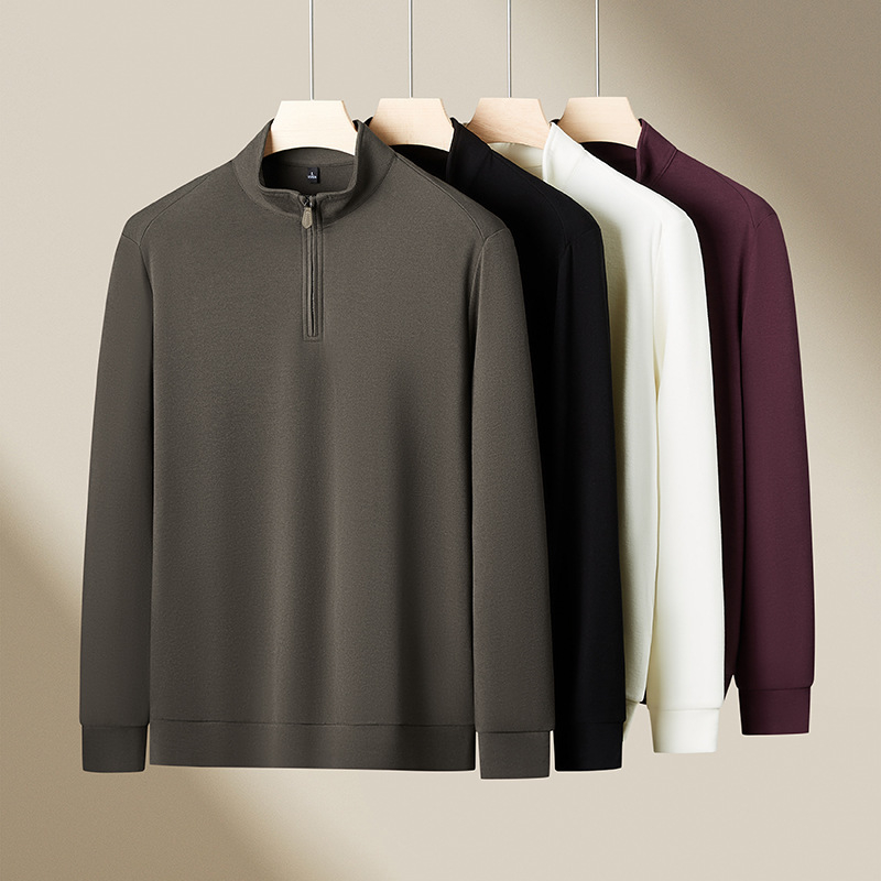 Pánsky hrubý fleece sveter s vysokým golierom a zipsom, akrylová zmes, 250–300 g, zima, voľnočasový štýl