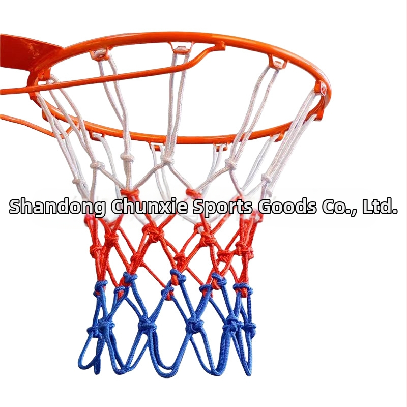 Posilnená polyestrová sieť na basketbal pre štandardný súťažný koš, trojfarebná červeno-bielo-modrá