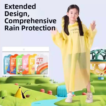 Detský jednorazový priehľadný pončo na dážď z PVC, kompletné krytie, klasický štýl