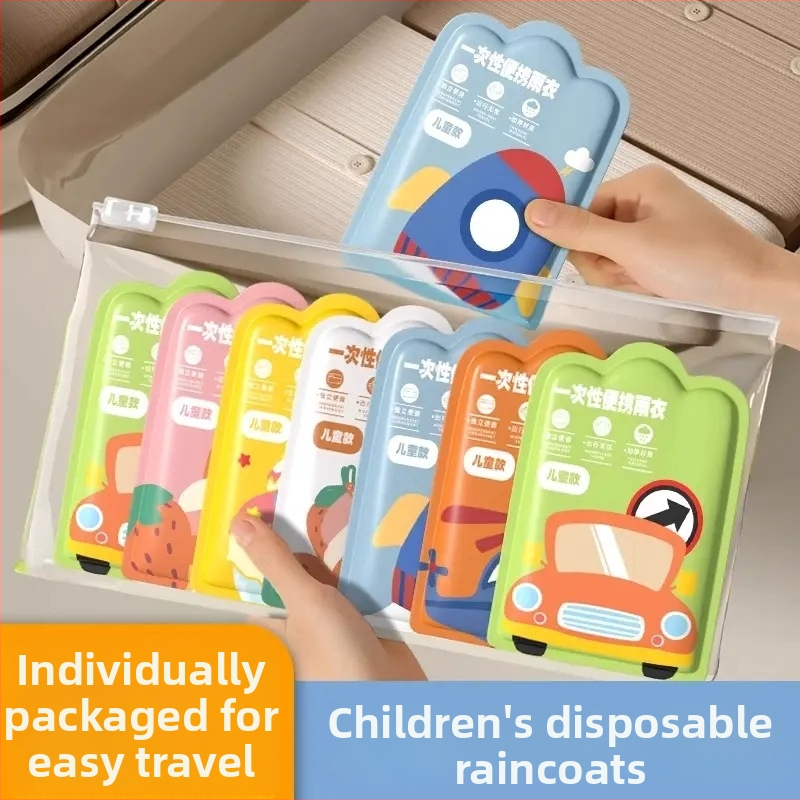 Detský jednorazový priehľadný pončo na dážď z PVC, kompletné krytie, klasický štýl