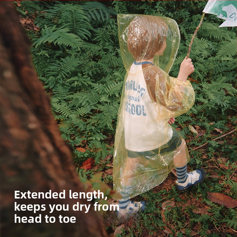 Bērnu vienreiz lietojams lietus pončo, viegli pārnēsājams ceļojumiem, no bieza PE materiāla