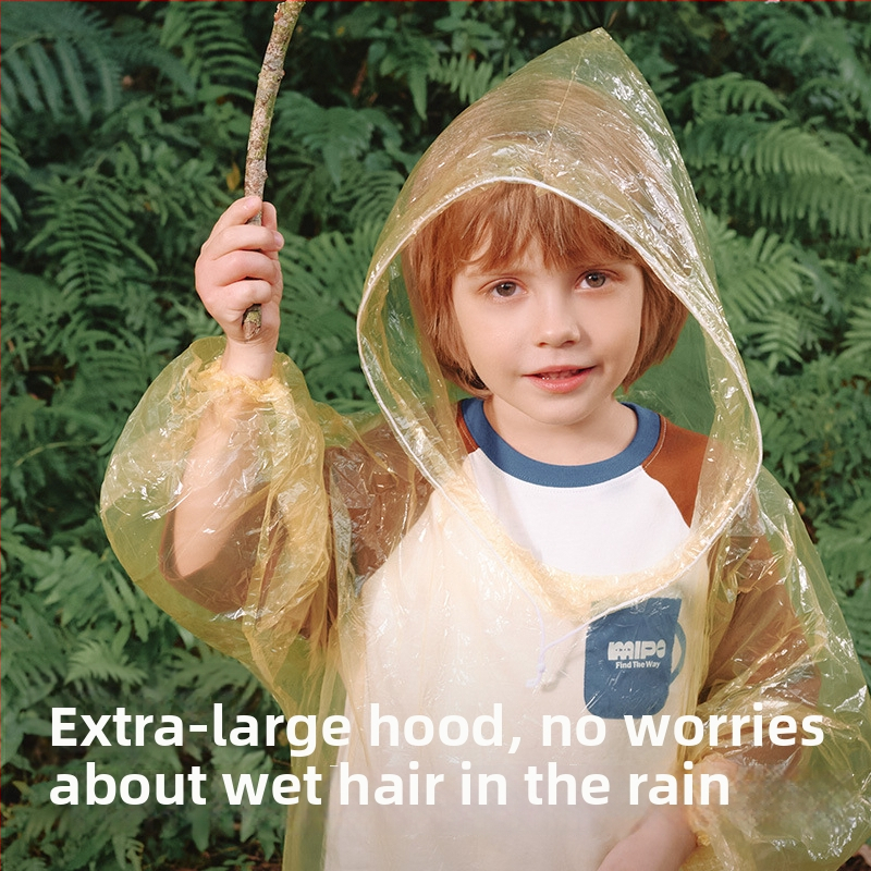 Bērnu vienreiz lietojams lietus pončo, viegli pārnēsājams ceļojumiem, no bieza PE materiāla