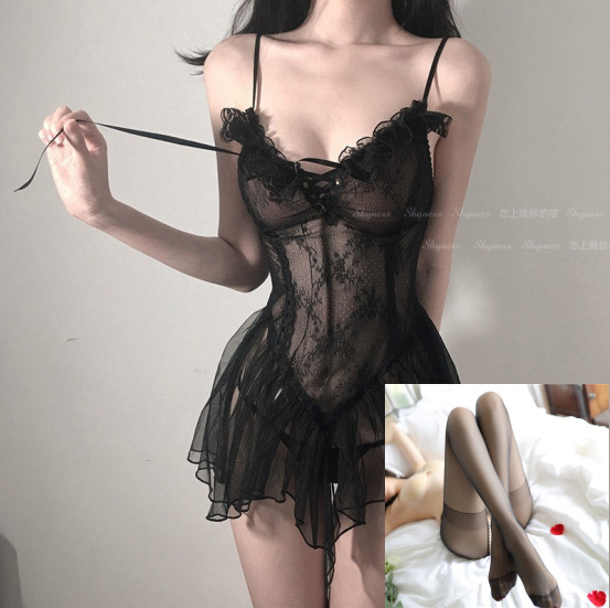 Čipkové sieťové jednodielne dámske spodné prádlo s ramienkami, inšpirované uniformou, štýl princeznej