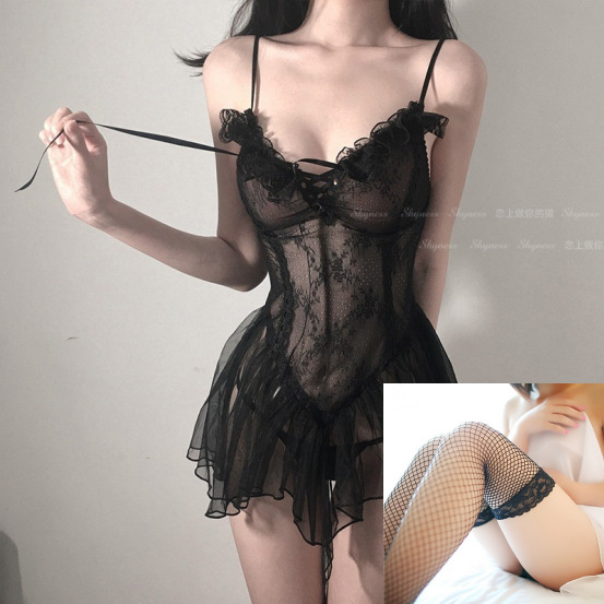 Čipkové sieťové jednodielne dámske spodné prádlo s ramienkami, inšpirované uniformou, štýl princeznej