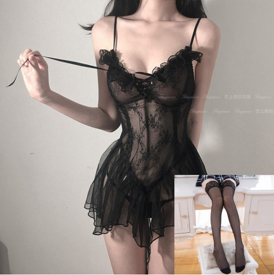 Čipkové sieťové jednodielne dámske spodné prádlo s ramienkami, inšpirované uniformou, štýl princeznej