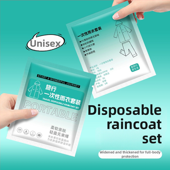 Integreeritud vihmaponcho koos pükstega, ühekordne, PE kangas, matkamiseks, täiskasvanutele