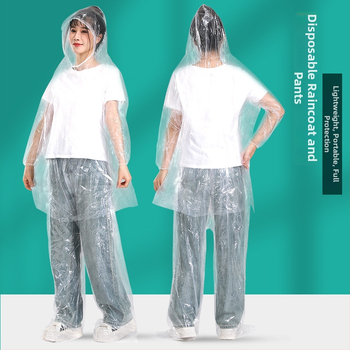 Integreeritud vihmaponcho koos pükstega, ühekordne, PE kangas, matkamiseks, täiskasvanutele