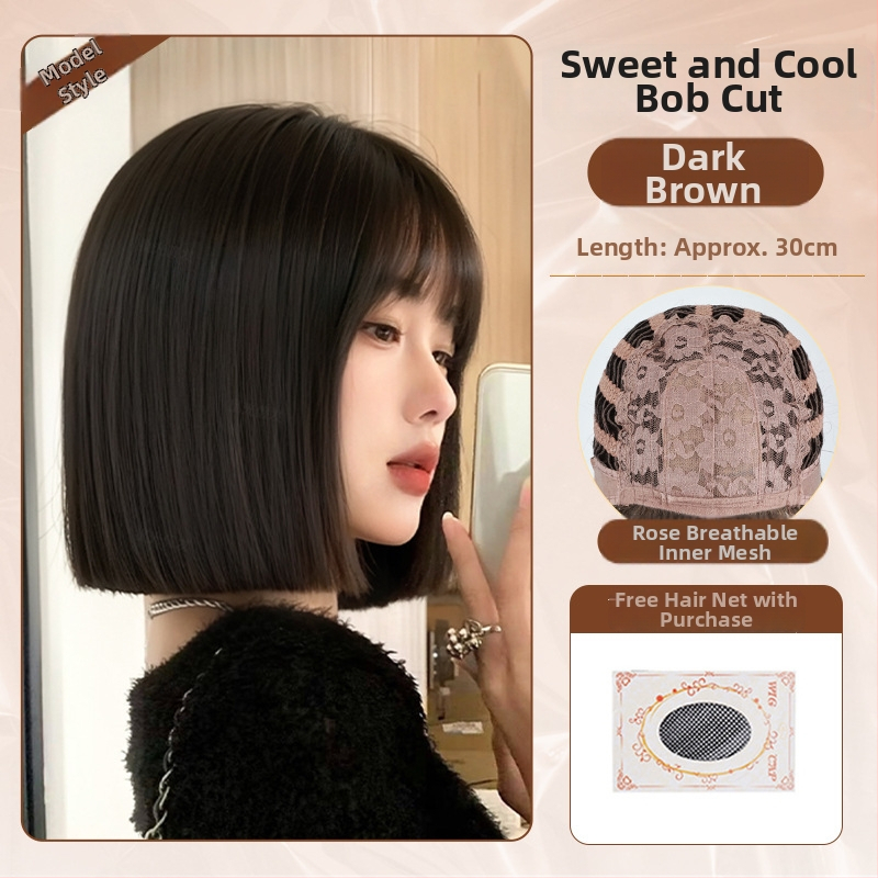 Parochňa na celú hlavu pre ženy, prirodzený vzhľad, krátky bob s rovnými ofinkami, tepelne odolné syntetické vlákna