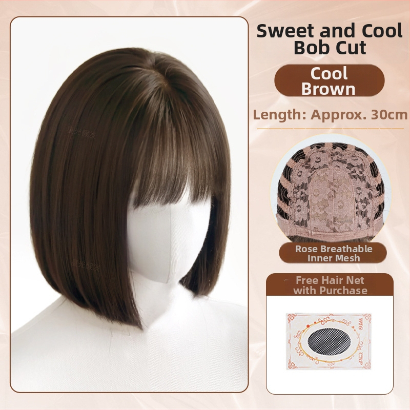 Parochňa na celú hlavu pre ženy, prirodzený vzhľad, krátky bob s rovnými ofinkami, tepelne odolné syntetické vlákna