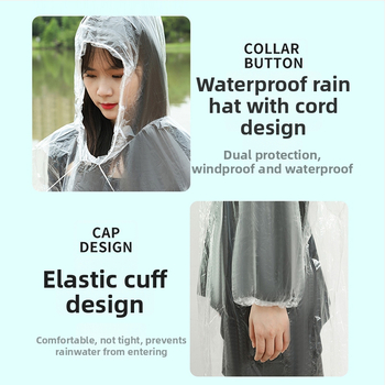 Портативно еднократно дъждовно пончо за възрастни, ТПЕ материя, дебелина 1,5 мм, тегло 13 g