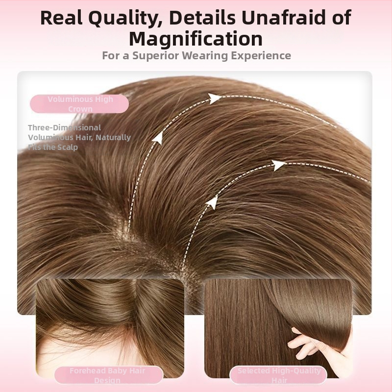 Parochňa s dlhými rovnými vlasmi a šikmými ofinkami, prirodzený vzhľad, model X-129, mechanické spracovanie, vlasy z vysokoteplotného hodvábu