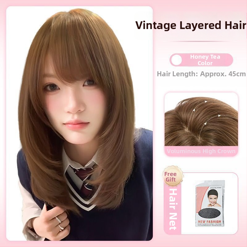 Parochňa s dlhými rovnými vlasmi a šikmými ofinkami, prirodzený vzhľad, model X-129, mechanické spracovanie, vlasy z vysokoteplotného hodvábu