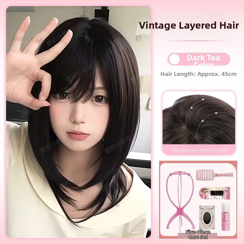 Parochňa s dlhými rovnými vlasmi a šikmými ofinkami, prirodzený vzhľad, model X-129, mechanické spracovanie, vlasy z vysokoteplotného hodvábu