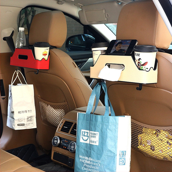 Automobilový zadný sedadlový multifunkčný úložný box – plast + koža, držiak na poháre, krabička na vreckovky a hák, model 3333, prispôsobiteľný, tlač loga