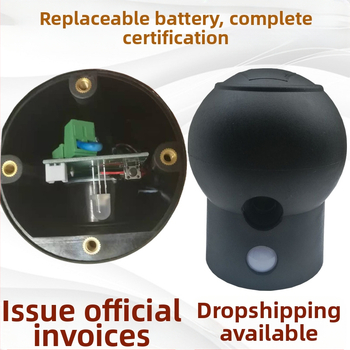 Eliminátor elektostatickej výboja s odolnou proti výbuchu guľovou hlavou, uzemňovacou svorkou, špirálovým káblom a zvukovo‑vizuálnymi indikátormi