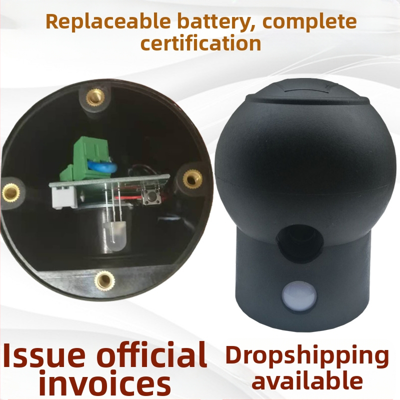 Eliminátor elektostatickej výboja s odolnou proti výbuchu guľovou hlavou, uzemňovacou svorkou, špirálovým káblom a zvukovo‑vizuálnymi indikátormi