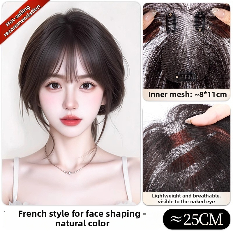 Ľahký bezšvový doplnok vlasov pre ženy, horný pramene vlasov, rovné ofiny, model G8511/G9918, plne ručne tkané, termálne odolné hodvábne vlákno, nie je možné farbiť ani chemicky upravovať