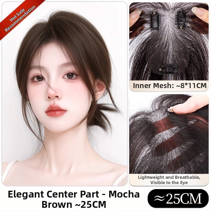 Ľahký bezšvový doplnok vlasov pre ženy, horný pramene vlasov, rovné ofiny, model G8511/G9918, plne ručne tkané, termálne odolné hodvábne vlákno, nie je možné farbiť ani chemicky upravovať