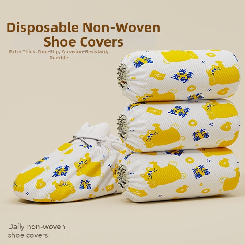 Jednorazové návleky na topánky do interiéru, hrubšie netkané textílie, ochrana proti prachu, protišmykové, vzor šťastná mačka