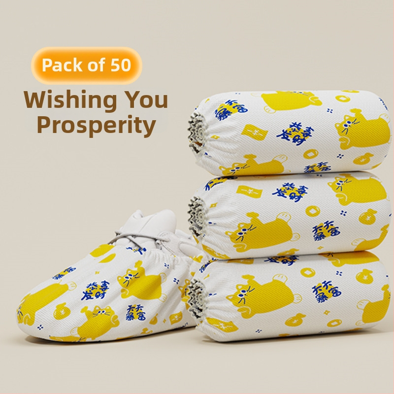 Jednorazové návleky na topánky do interiéru, hrubšie netkané textílie, ochrana proti prachu, protišmykové, vzor šťastná mačka