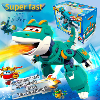 Transformovateľný dinosaurový robot so zvukom a svetlom a efektom hmly — Super Flying Hero, anime postava, pre vek 7–14 rokov