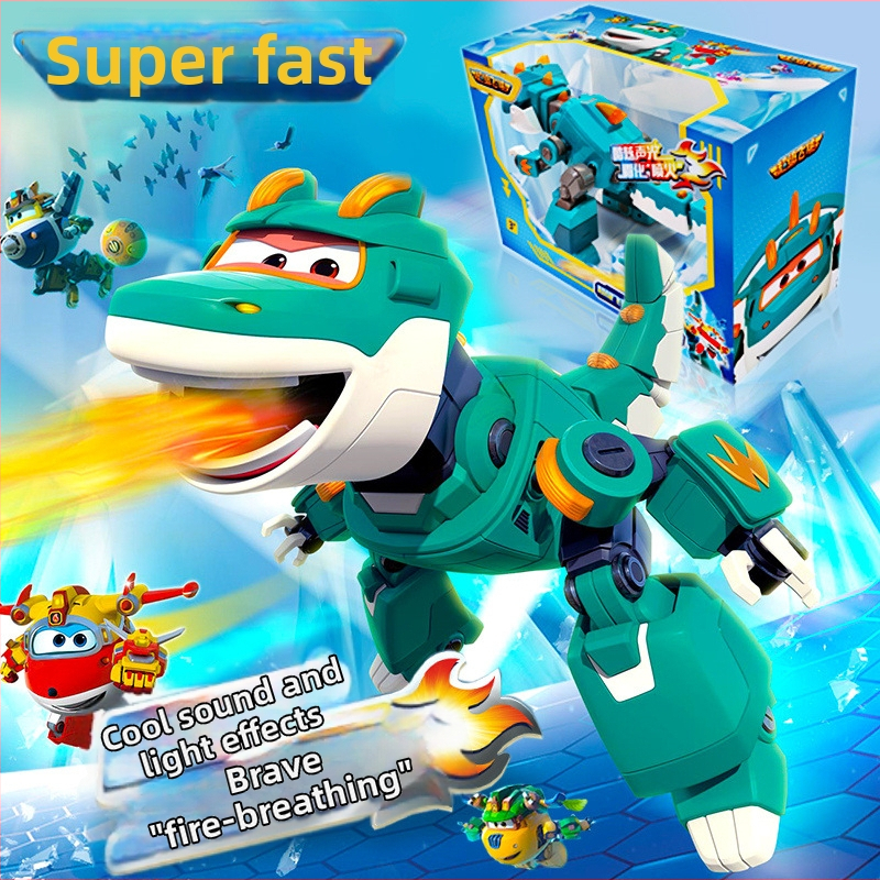 Transformovateľný dinosaurový robot so zvukom a svetlom a efektom hmly — Super Flying Hero, anime postava, pre vek 7–14 rokov