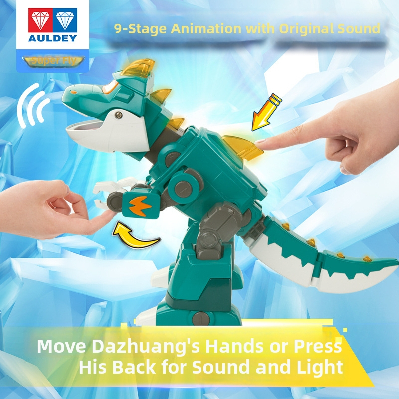 Pārvēršams dinozauru robots ar skaņu un gaismu un miglas efektu — Super Flying Hero, anime tēls, vecuma ieteicamais 7–14 gadi