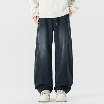 Széles lábú farmernadrág, középmagas derék, fűzős derékrész, mosott felület, Lyocell 58,2% / poliészter 39,6% / spandex 2,2% keverék, fleece-bélés, hétköznapi viselet