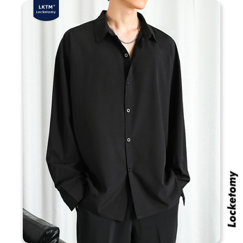 Meeste särk jääsatiinist, pikkade varrukatega, vaba lõige, lapell-kaelus, polüester 94,8%