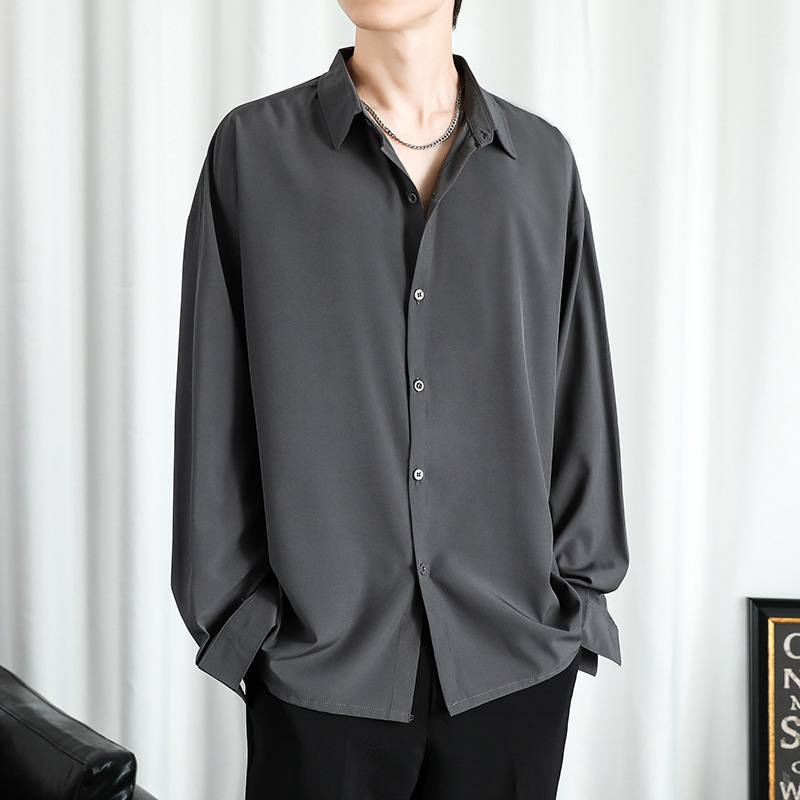 Meeste särk jääsatiinist, pikkade varrukatega, vaba lõige, lapell-kaelus, polüester 94,8%