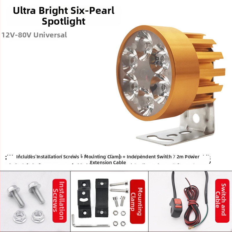 LED фар за мотоциклет и електрически превозни средства, външен монтаж, 6W при 12V, модел Section 01, алуминиева сплав