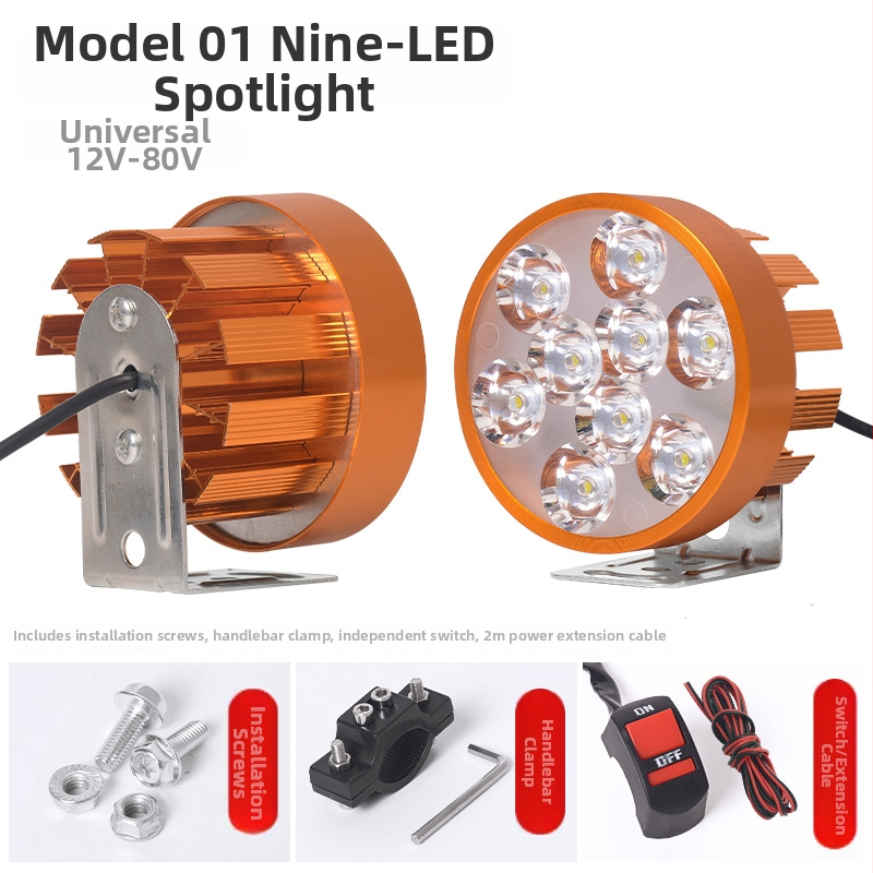 LED фар за мотоциклет и електрически превозни средства, външен монтаж, 6W при 12V, модел Section 01, алуминиева сплав