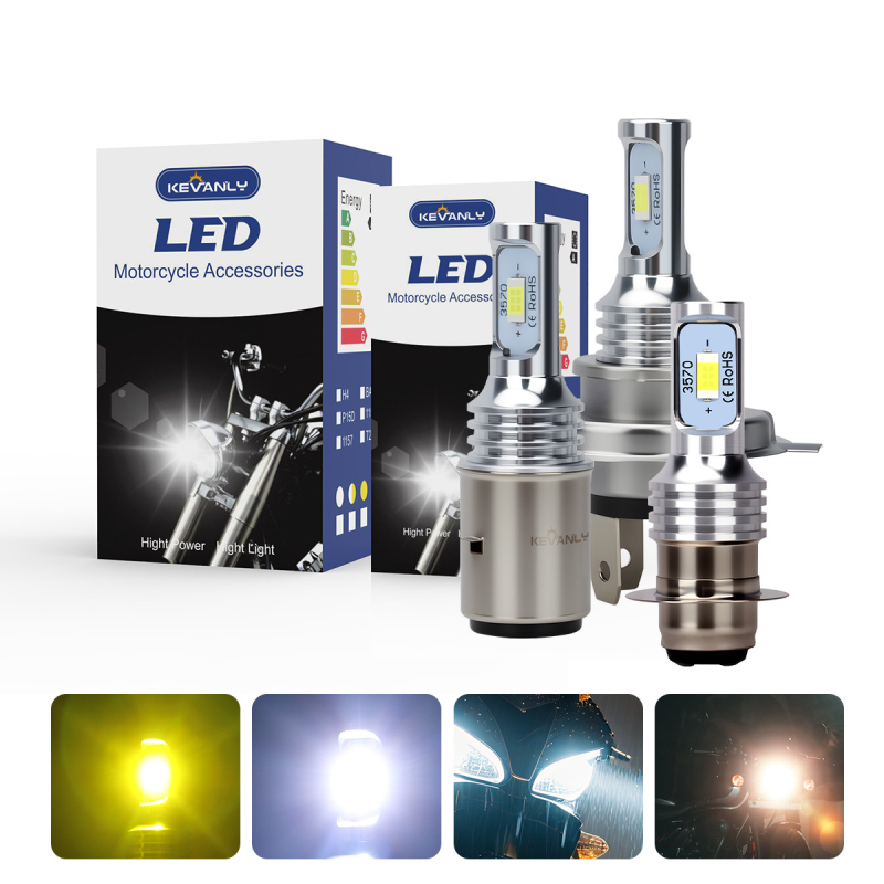 LED фар за мотоциклет H4/P15D/BA20D, 12V, алуминиев корпус, външна леща, живот 5000 ч