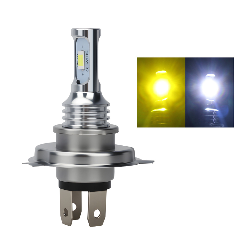 LED фар за мотоциклет H4/P15D/BA20D, 12V, алуминиев корпус, външна леща, живот 5000 ч