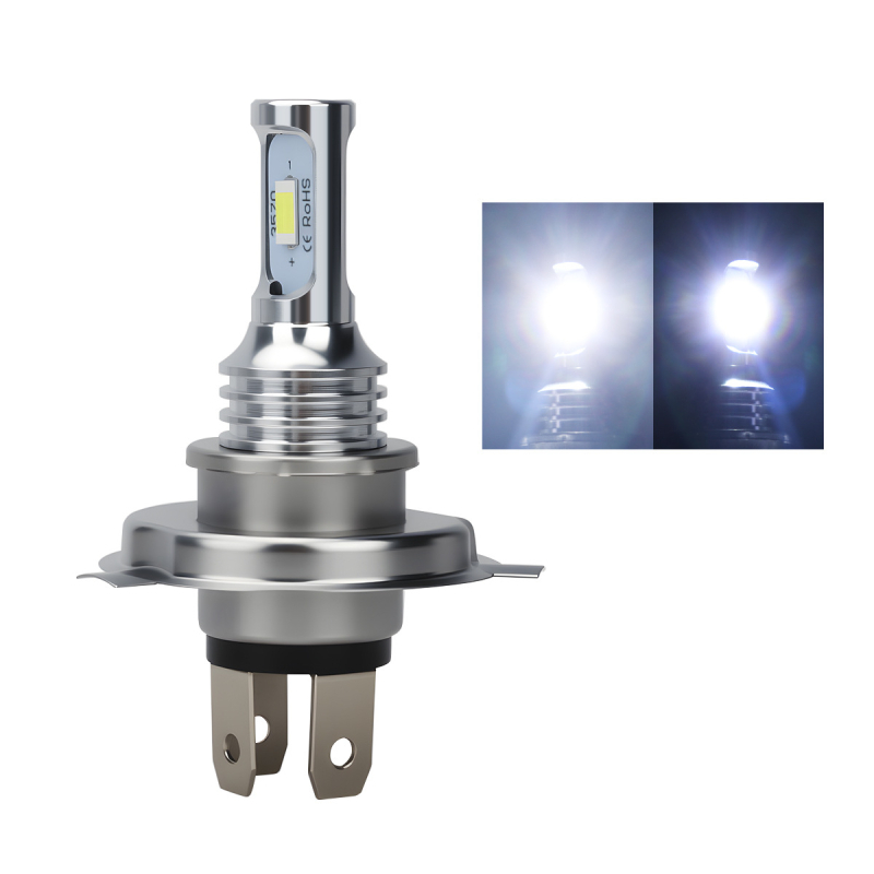 LED фар за мотоциклет H4/P15D/BA20D, 12V, алуминиев корпус, външна леща, живот 5000 ч